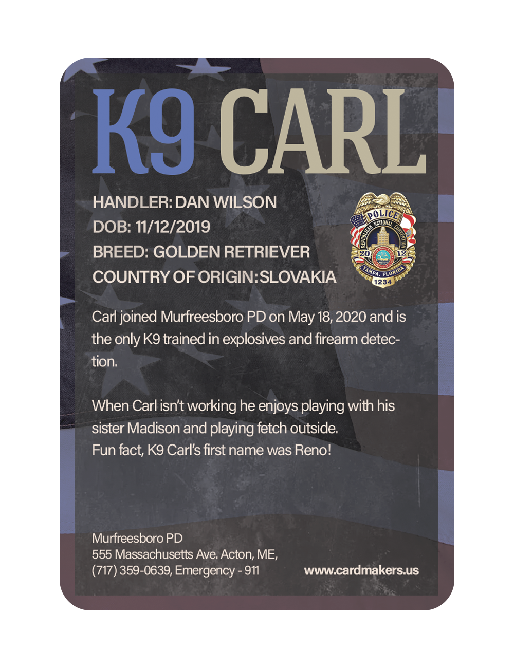 K9 Karl - Murfreesboro Police Department - Back
