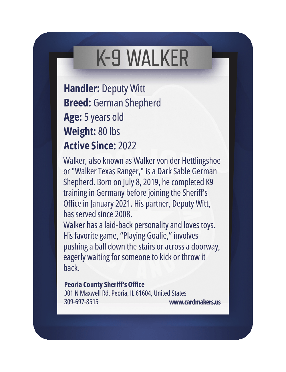 K9 Walker - Peoria County Sheriff's Office 1 - Back